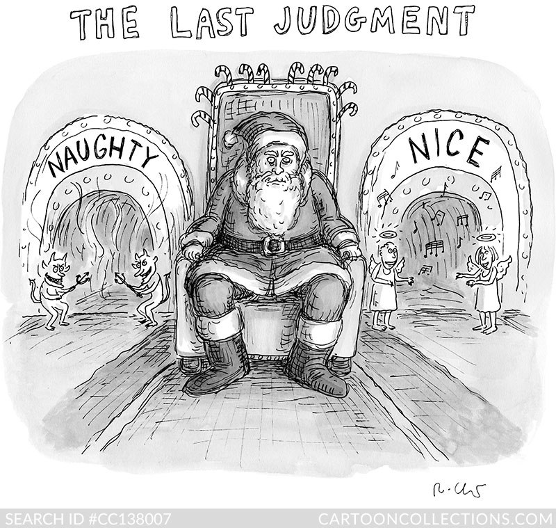 The last judgement - Bad Santa cartoons - Roz Chast CartoonStock.com - Bad Santa cartoons - Roz Chast