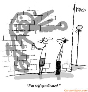 Cartoon showing grafiti artist claiming to be self-syndicated