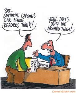 Cartoon showing editorial journalism pitfalls