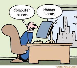 image showing a computer's thought bubble reading "human error"