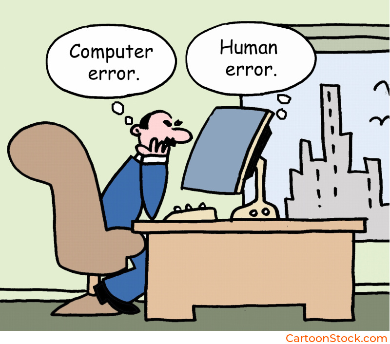 image showing a computer's thought bubble reading "human error"