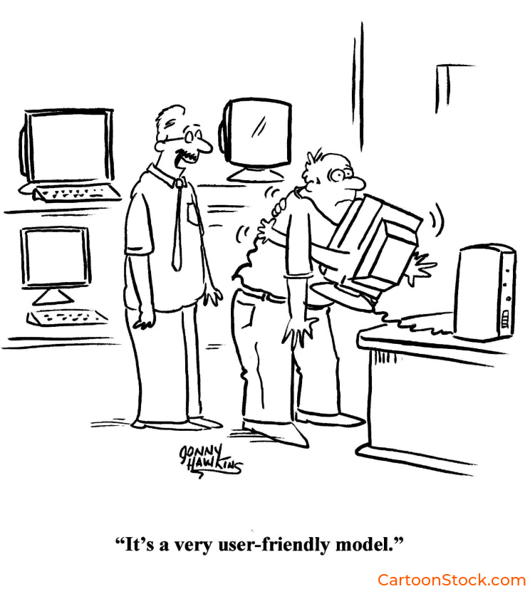 Image of a computer hugging a man as its user friendly