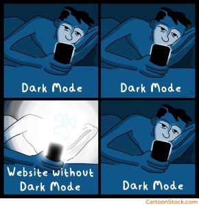 Image showing a site in dark mode vs light mode