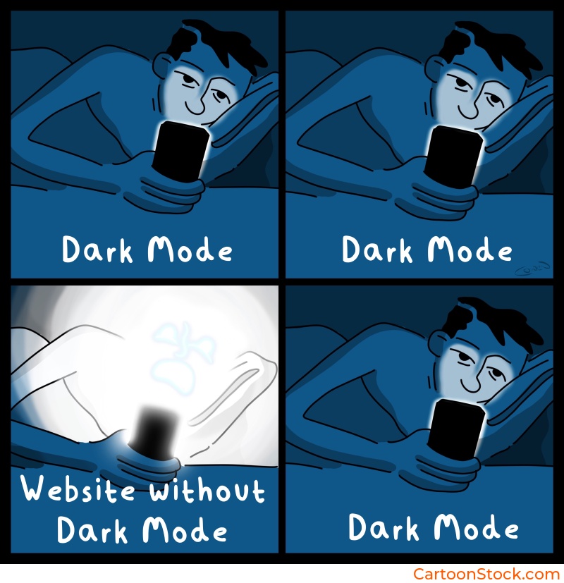 Image showing a site in dark mode vs light mode