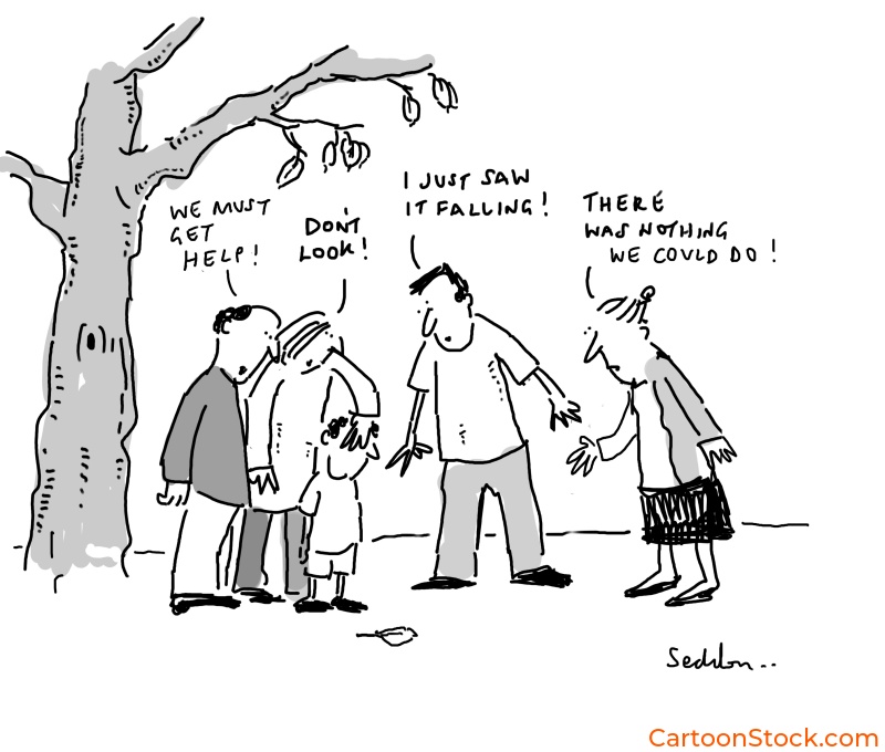 image showing a family over reacting to a fallen leaf