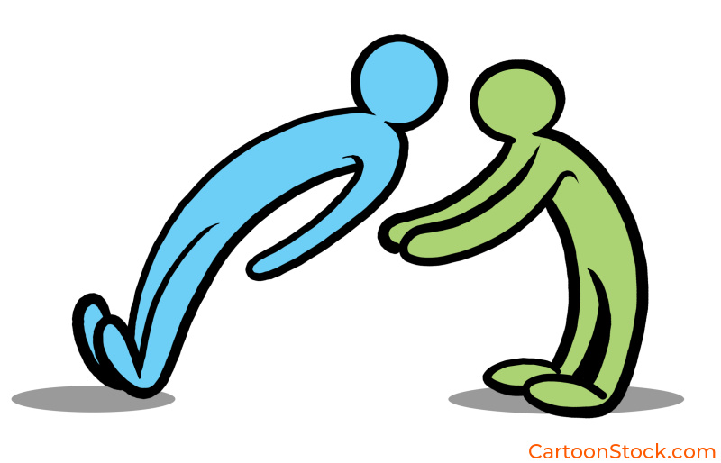 CartoonStock image by cartoonist Stik. Trust exercise, one person catching another as they fall backwards