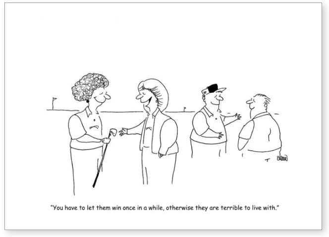Cartoon two women golfers on the course by Joe Brown