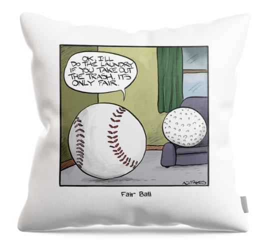 Baseball and golf ball talking about whats fair by Nate Fakes throw pillow funny gift idea