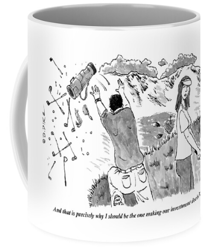 Mug cartoon image a man and woman disagreeing on the golf course by Doug Pike