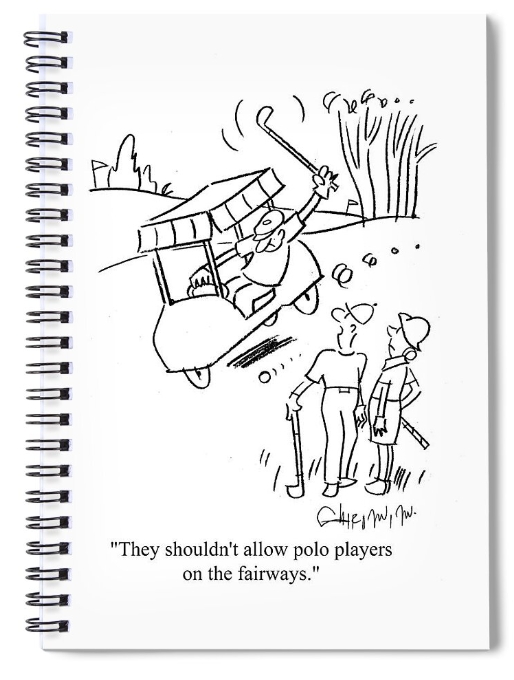 Cartoon by Vahan Shirvanian. Golf cart out of control