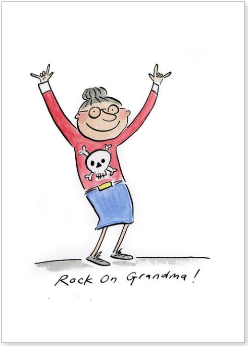 Greetings card by Rosie Brooks, a rock n roll grandma