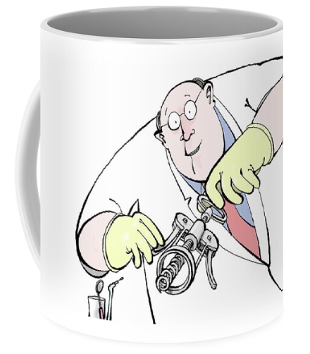Mug with cartoon dentist by Jan Zandstra