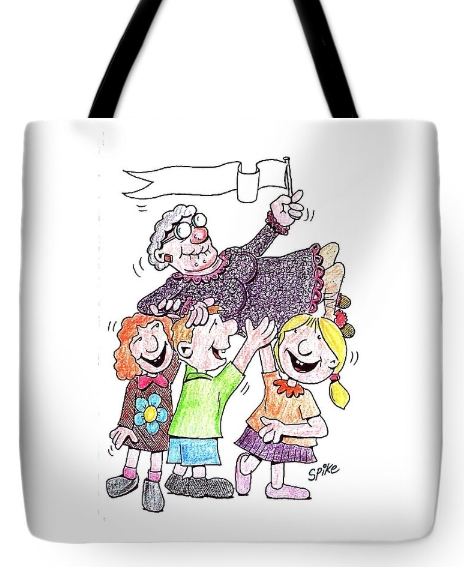 Cartoon by Graham Waters, children listing grandma high