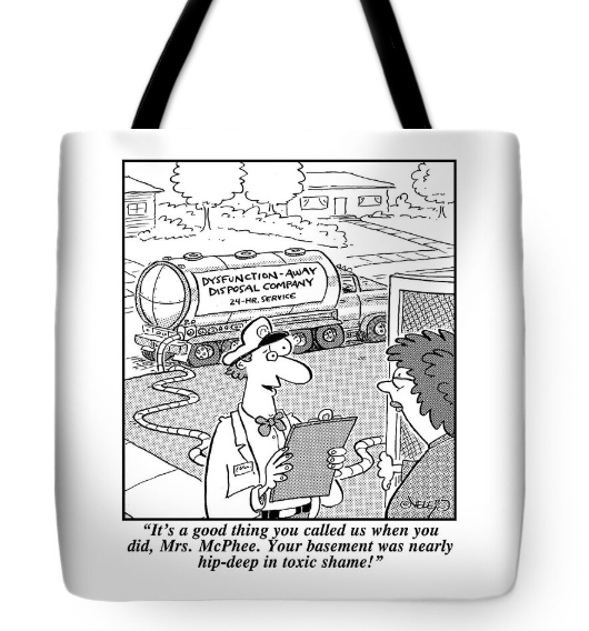 Cartoon tote bag removal company gift all occasions by cartoonist Bradford Veley