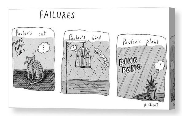Canvas cartoon print by Roz Chast. Pavlov's plant