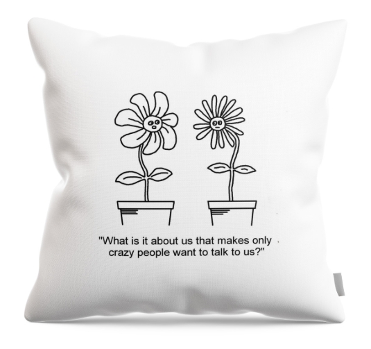 Cushion cartoon image by Kresten Forsman. Plants remarking only crazy people talk to them