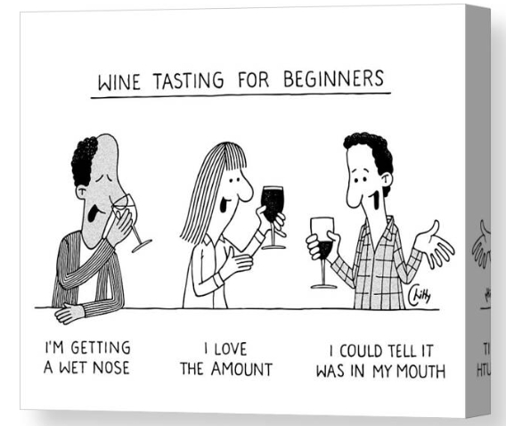 Wine tasting for beginners by Tom Chitty cartoon on canvas print gift