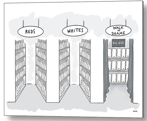 Wine isles in a shop cartoon by Teresa Burns Pankhurst on metal print