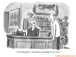 Cartoon by Johnathan Brown. Judging a book by its cover